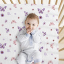 Purple Butterfly 100% Muslin Baby Crib Sheet