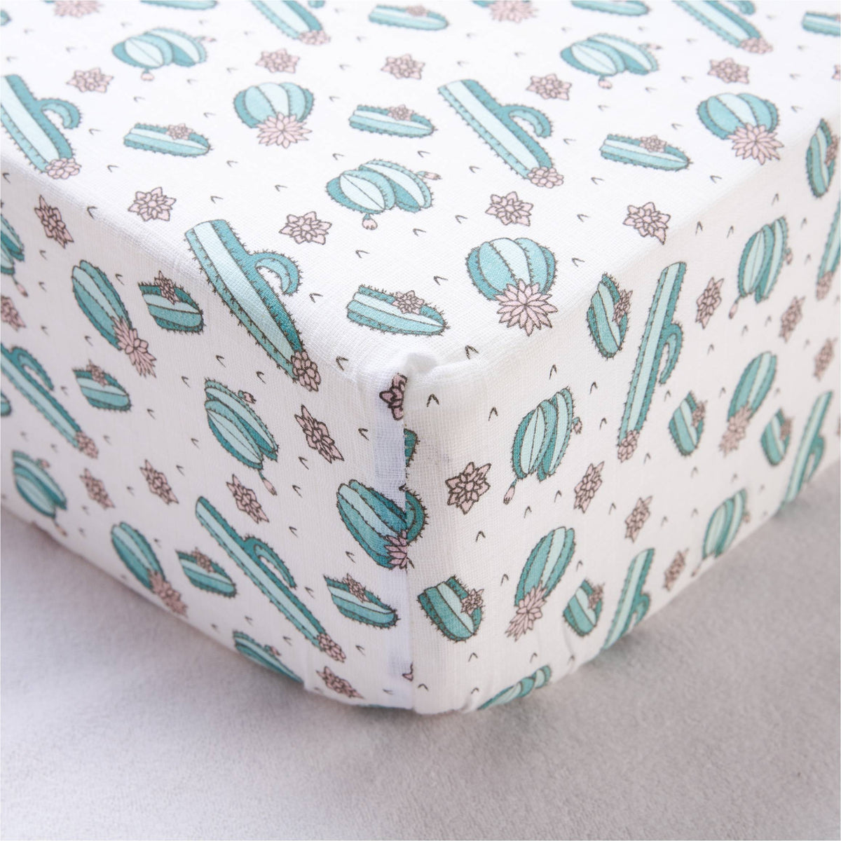 Cotton Muslin Crib Sheet Fitted (Cactus)