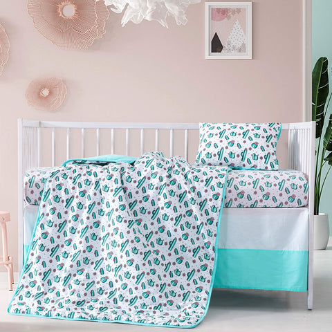 4 Piece Aqua Llama Cactus Crib Bedding Sets