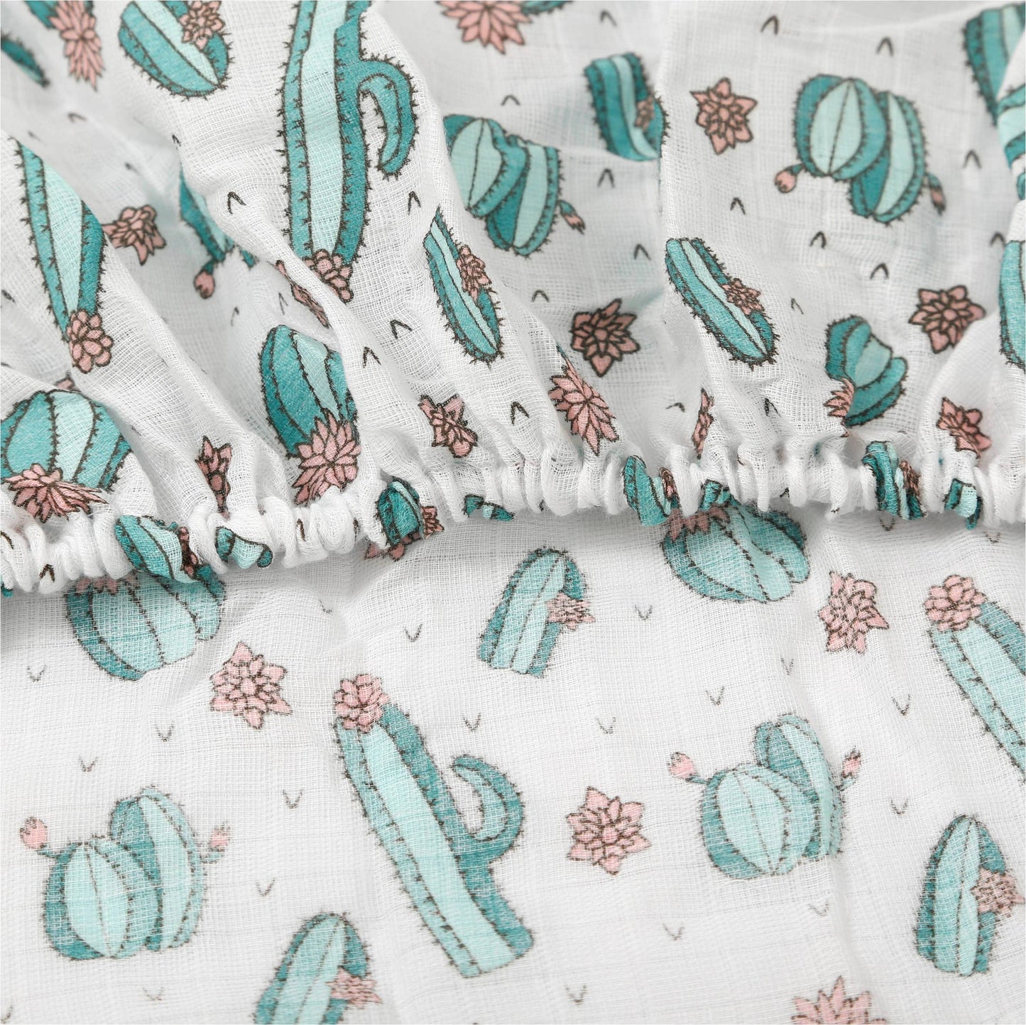 Cotton Muslin Crib Sheet Fitted (Cactus)