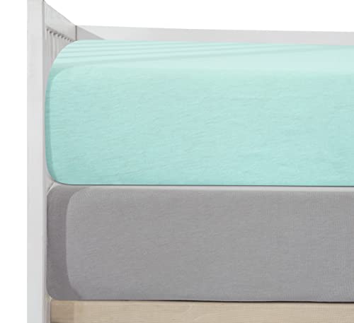 Jersey Stretchy Cotton Crib Sheet 2 Pack (Aqua&amp;Grey)