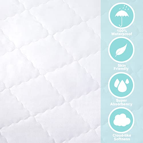 Pack N Play Mattress Protector, Mini Crib Mattress Protector Waterproof Fits for Baby Foldable and Playard Mattress, Portable Mini Crib,Pack n Play Mattress Cover (White, 26” x 38”)