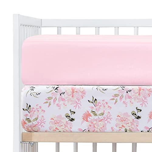 Microfiber Crib Fitted Sheets (Pink &amp; Floral, 2 Pack)