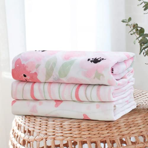 3 Pack Cotton Muslin Swaddle Blankets (Crystal Rose)