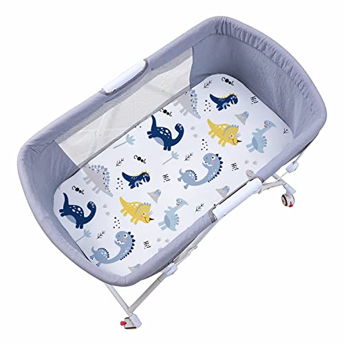 Fitted Bassinet Sheets for Baby Boys (Blue Dinosaurs)