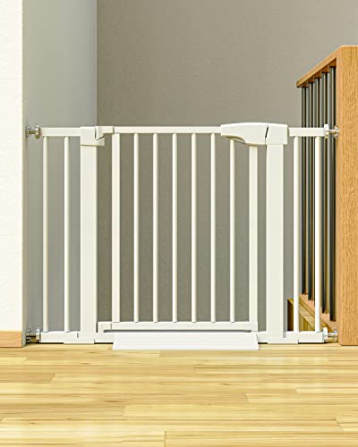 ABOIL Dog Gate for The House No Drilling, Baby Gate for Stairs Doorway, 29-43 Inch Wide Auto Close Safety Child Gate Gate for Door, Pressure Mounted, Easy Walk Thru Pet Gates (White)