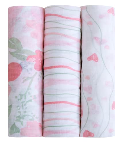 3 Pack Cotton Muslin Swaddle Blankets (Crystal Rose)