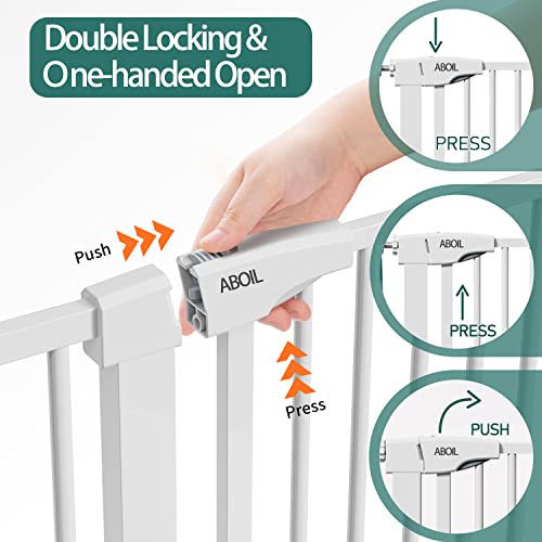 ABOIL Dog Gate for The House No Drilling, Baby Gate for Stairs Doorway, 29-43 Inch Wide Auto Close Safety Child Gate Gate for Door, Pressure Mounted, Easy Walk Thru Pet Gates (White)