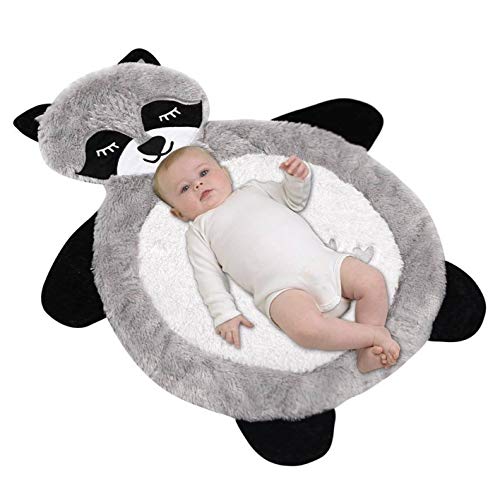 Plush Newborn Tummy Time Play Mat (Grey Raccoon)