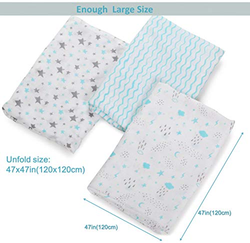 3 Pack Cotton Muslin Swaddle Blankets (Blue)