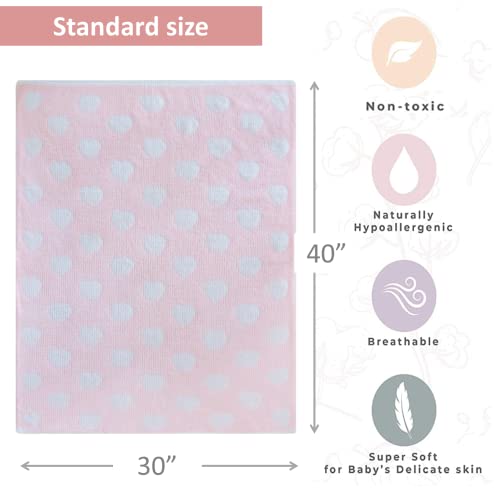 Baby Blanket for Girls, 30”x40” with Double Layer, Ultra Cozy Reversible Toddler Receiving Blanket - Soft Chenille for Baby Gifts &amp; Bed, Crib, Stroller, Pink Hearts