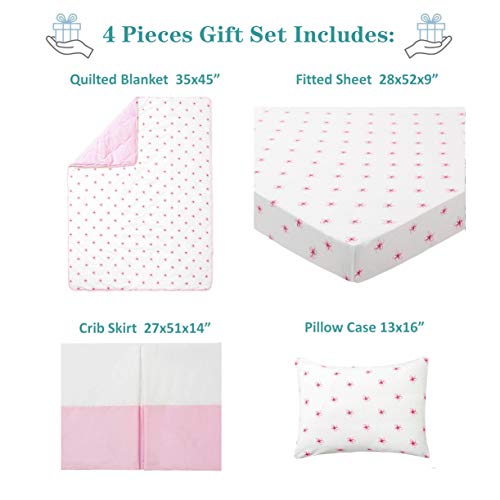 4 Pieces Jersey Knit Crib Bedding Sets - Pink Cherry Blossom