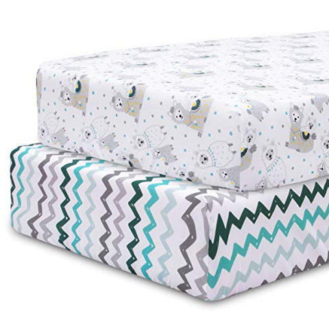 Microfiber Crib Fitted Sheets (Llama & Chevron, 2 Pack)