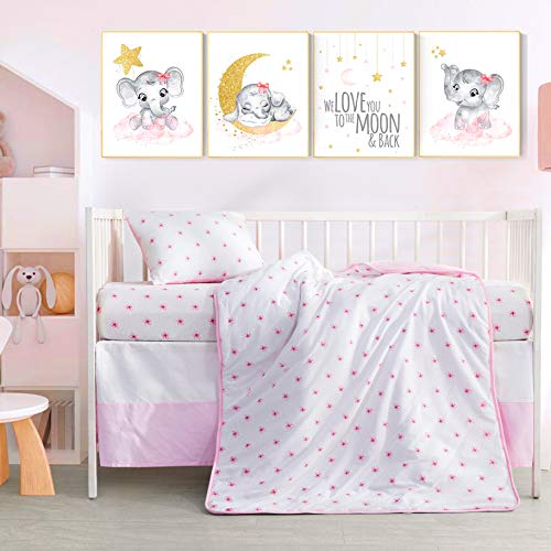 4 Pieces Jersey Knit Crib Bedding Sets - Pink Cherry Blossom