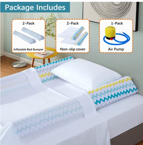 2-Pack Inflatable Bed Rails for Toddlers - Secure Travel Bed Bumpers - Bed Guard for Kids - Blow up Bed Rails for Twin, Full, Queen, King Size Beds