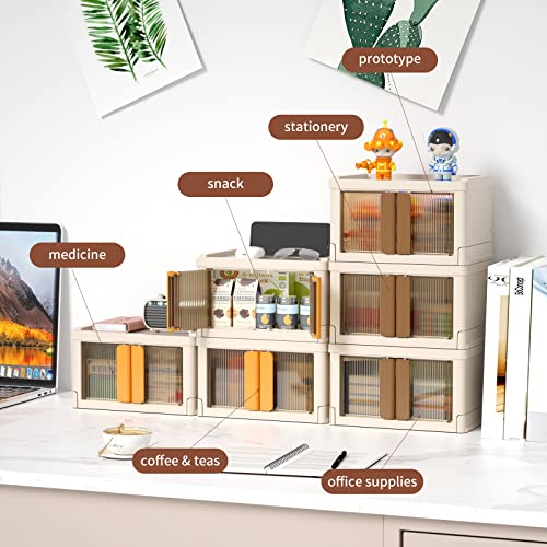 Office Organization and Storage Desk Organizer Small Plastic Containers with Lid Mini Storage Box Foldable Storage Baskets for Organizing Cubby Storage Bins for Office Supplies Coffee Snacks 1 Pack