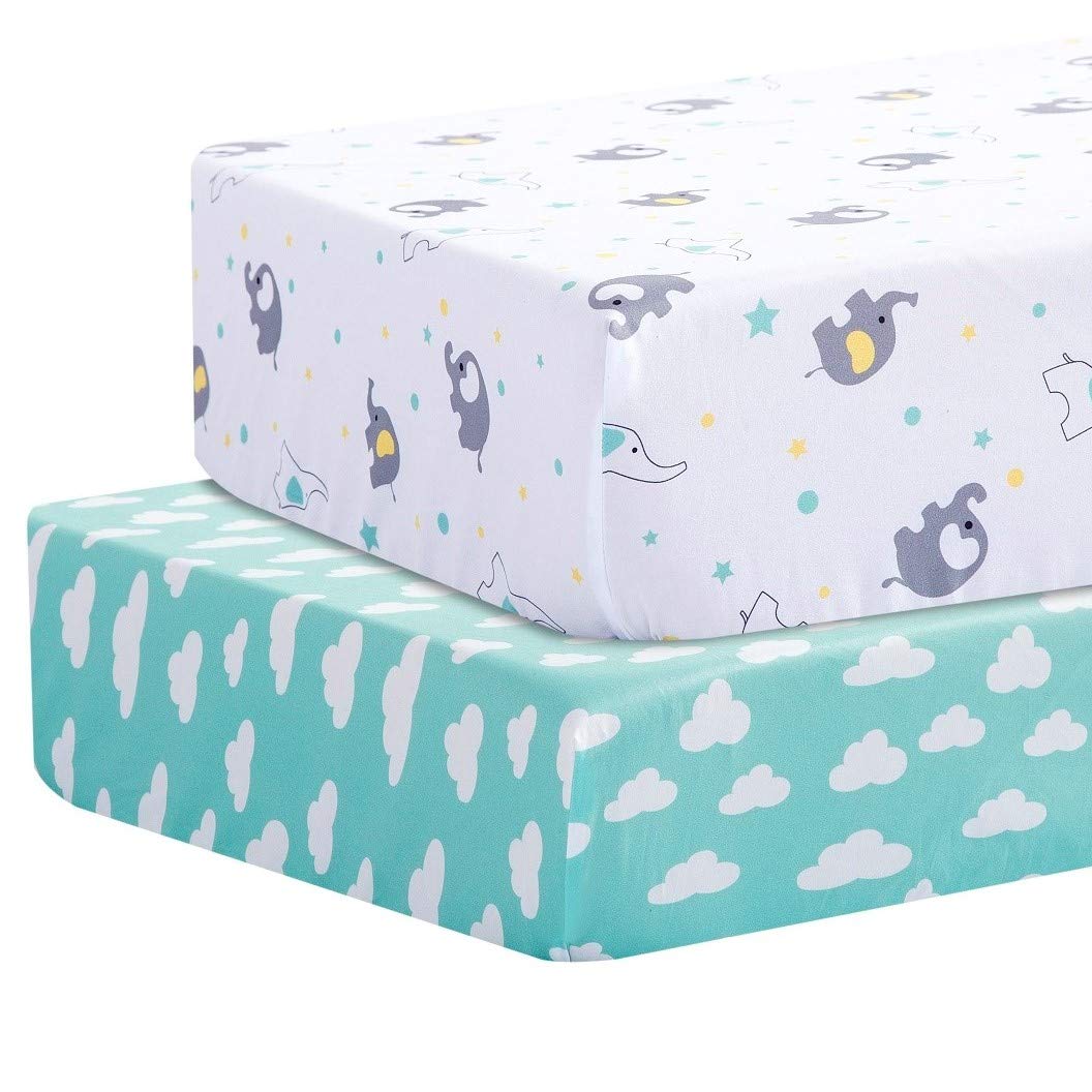 Microfiber Crib Fitted Sheets (Elephant & Clouds, 2 Pack)