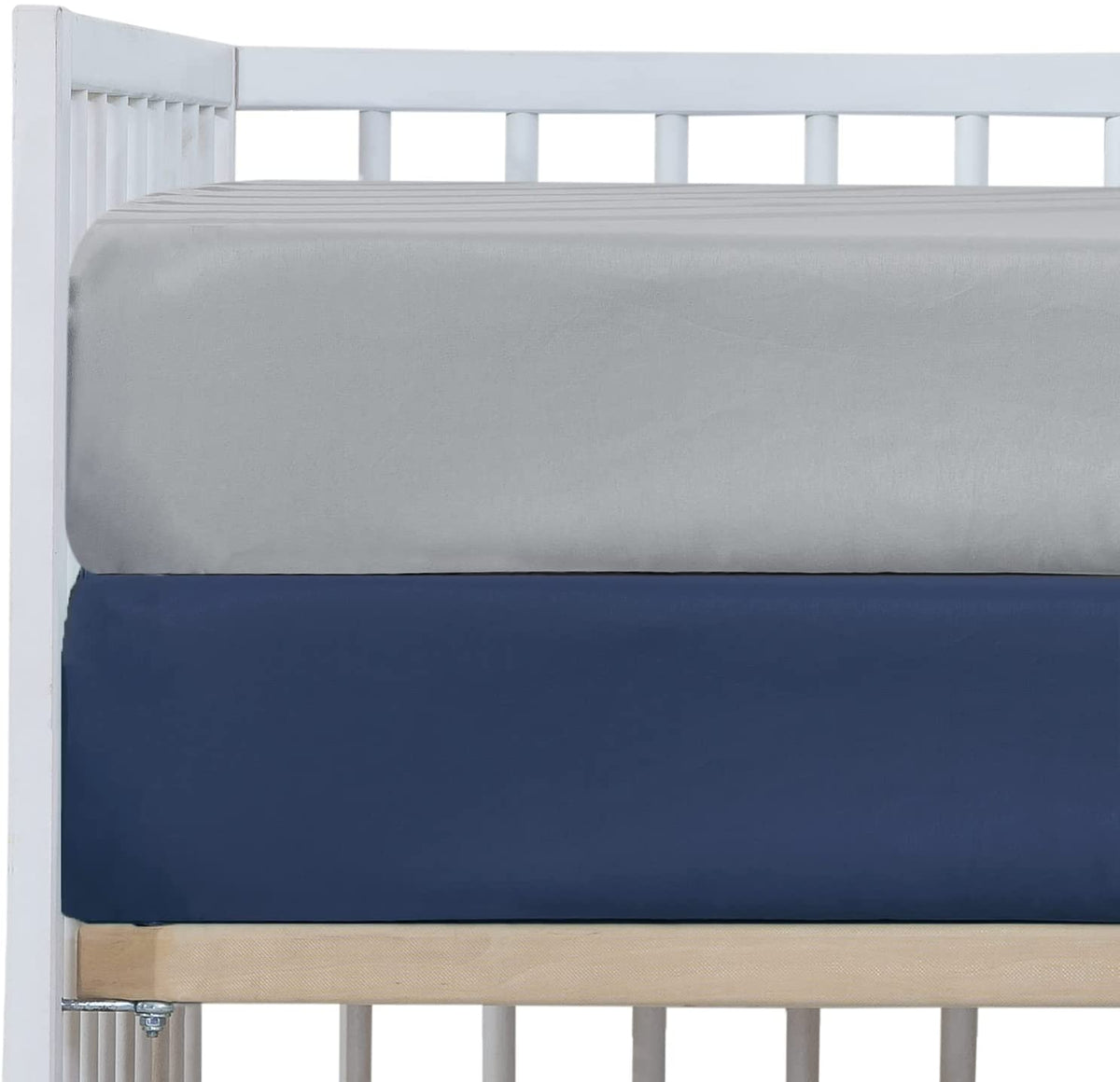 2 Pack Microfiber Crib Fitted Sheets (Gray &amp; Navy)