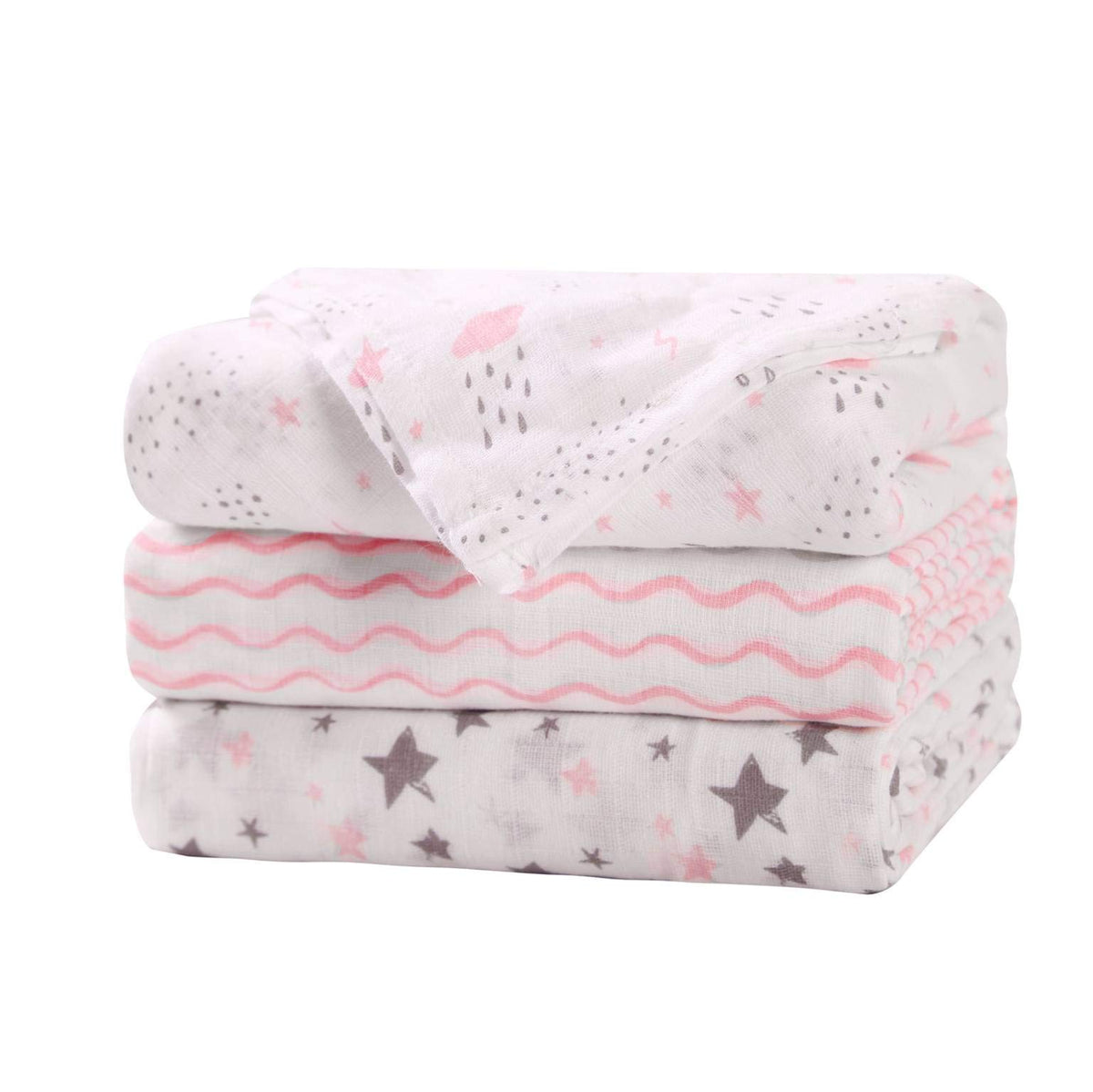 3 Pack Cotton Muslin Swaddle Blankets (Pink)