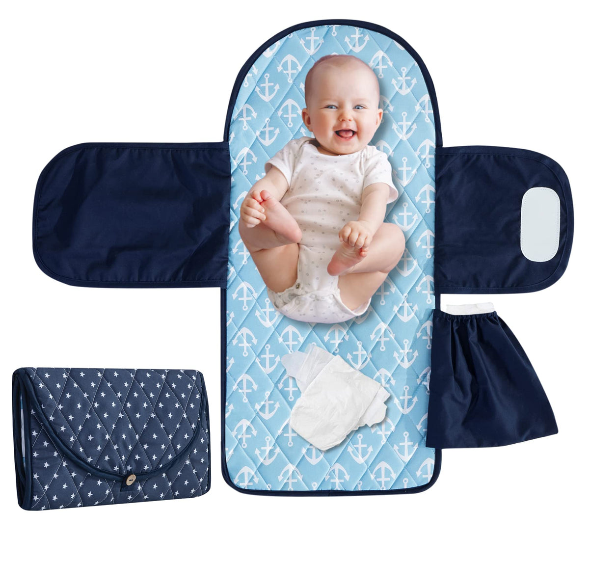 Soft &amp; Waterproof Portable Diaper Changing Pad(Navy)