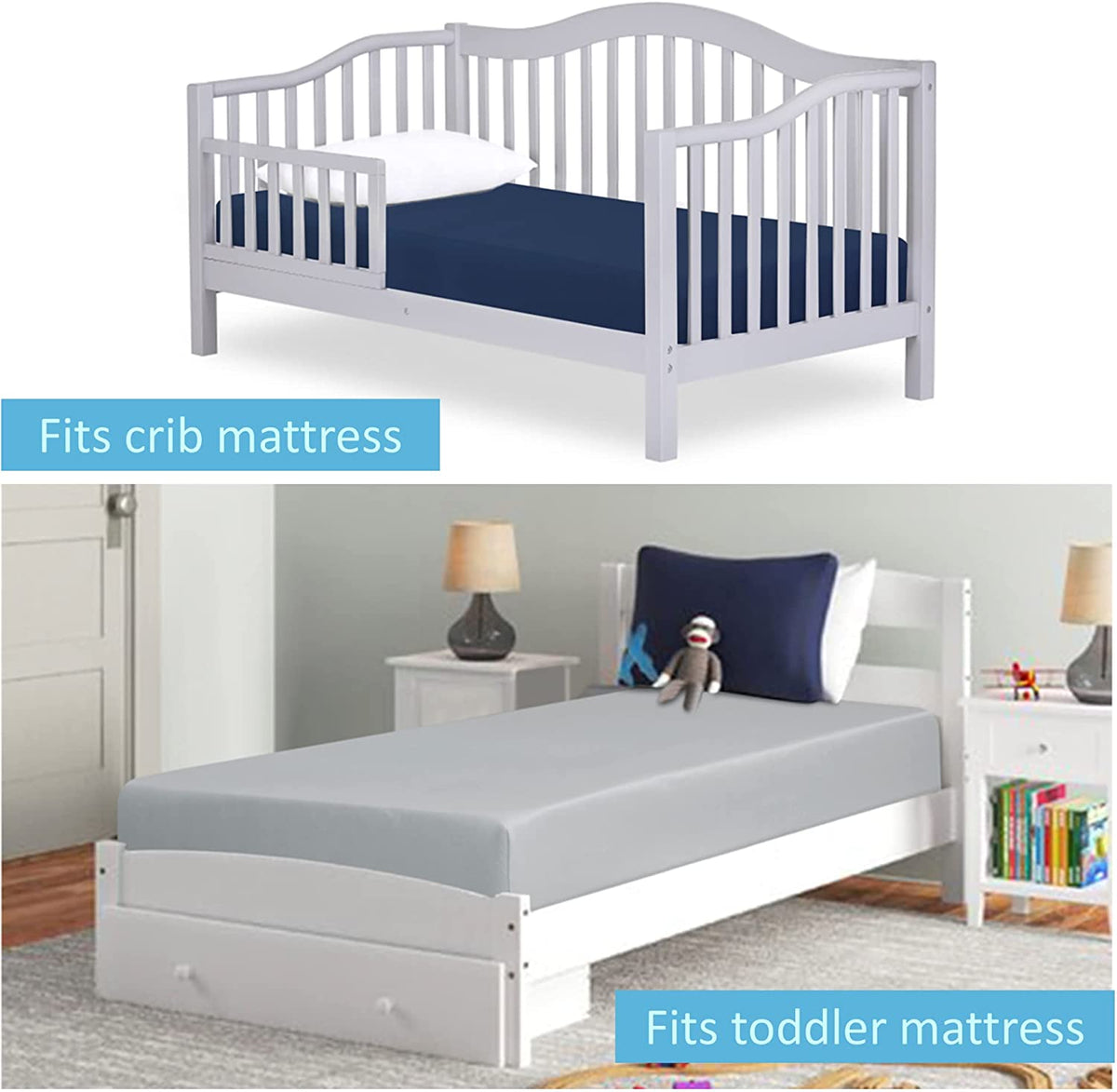 2 Pack Microfiber Crib Fitted Sheets (Gray &amp; Navy)