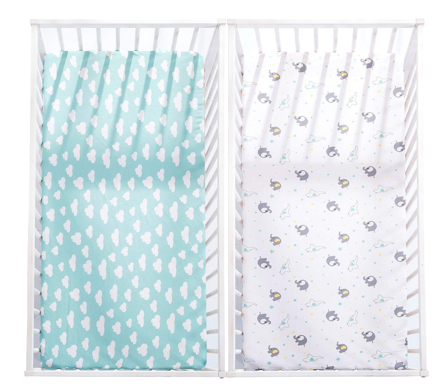 Microfiber Crib Fitted Sheets (Elephant & Clouds, 2 Pack)