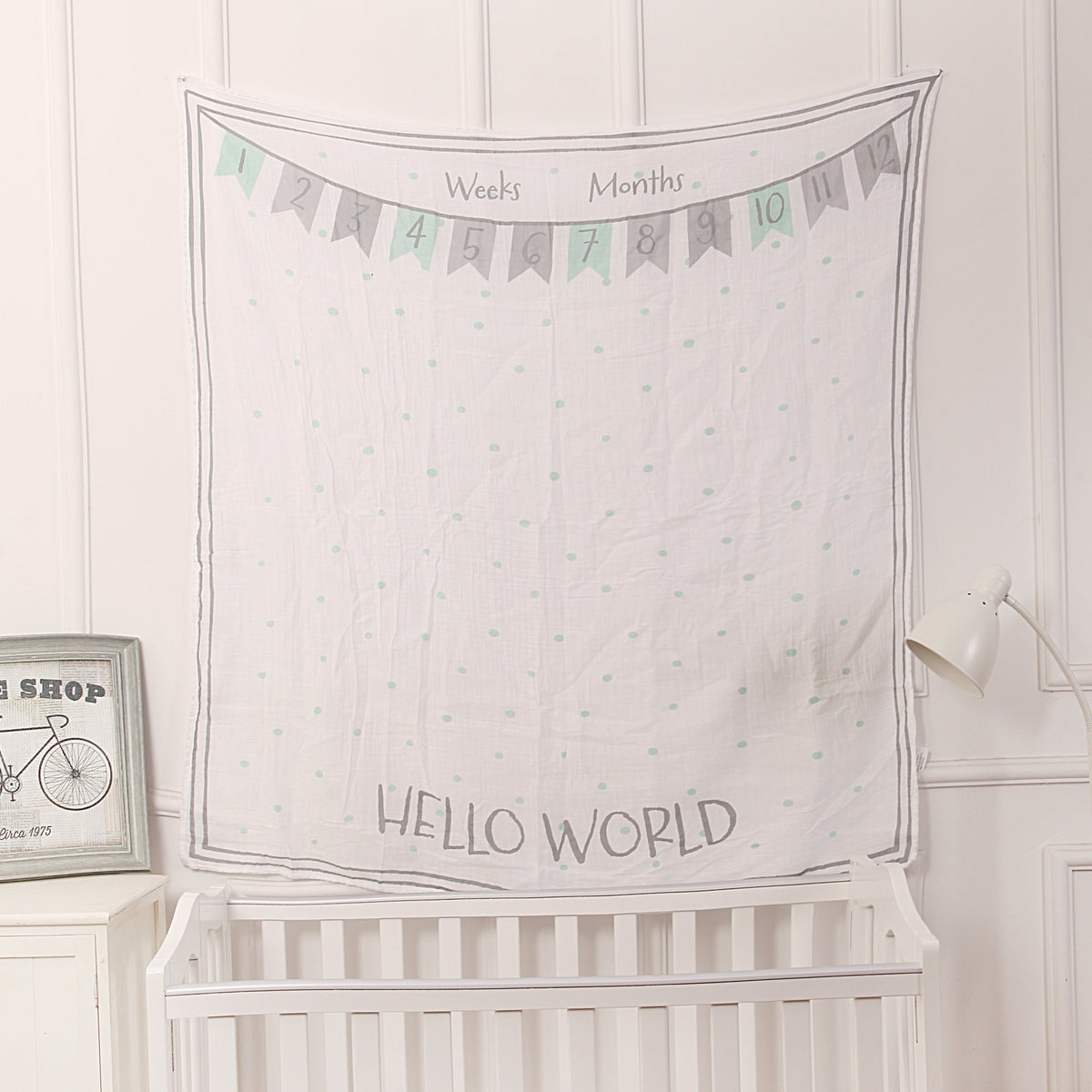 Baby Monthly Milestone Muslin Blanket (Hello World)