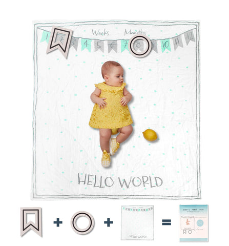 Baby Monthly Milestone Muslin Blanket (Hello World)